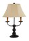 Diva At Home Black Table Lamp with Dual Side Arms and Tan Linen Shade